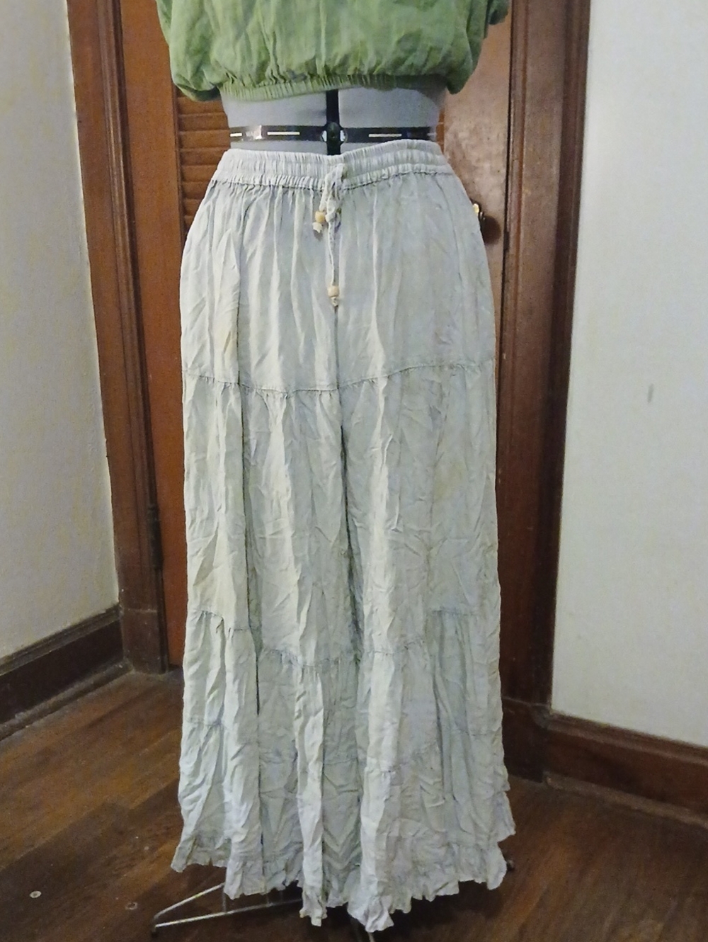 Wide Leg Tiered Maxi Pants in Light Blue